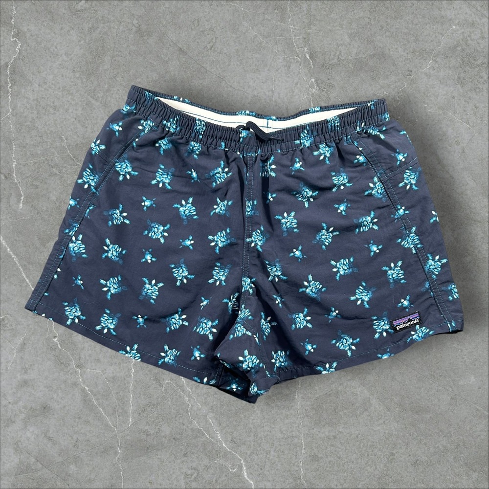 Patagonia Baggies Shorts Mens S Navy Blue Sea Turtle Print 5 Inch Inseam Nylon